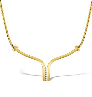 14K Gold Diamond Channel Set Wishbone Necklace