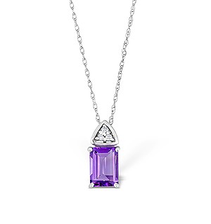9K White Gold Diamond and Amethyst Drop Necklace