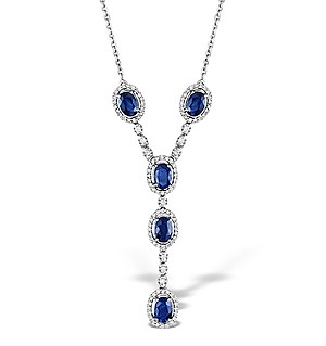 9K White Gold Diamond and Sapphire Necklace 0.61ct