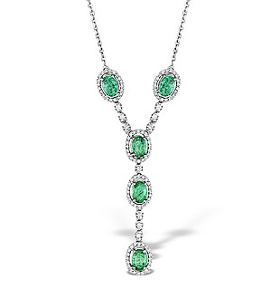 9K White Gold Diamond and Emerald Necklace 0.61ct