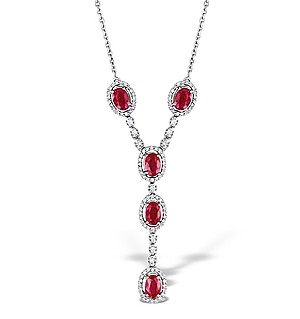 9K White Gold Diamond and Ruby Necklace 0.61ct
