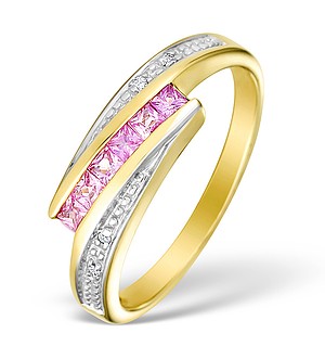 9K Gold Diamond and Pink Sapphire Crossover Ring - E4565