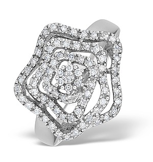 9K White Gold Diamond Flower Design Ring - E4611