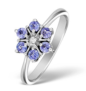 9K White Gold Diamond and Tanzanite Flower Design Ring - E4943