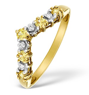 9K Gold Diamond and Yellow Sapphire Wishbone Ring - E4990