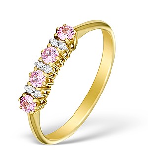 9K Gold Diamond and Pink Sapphire Half Eternity Ring - E4025