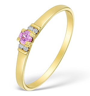 9K Gold Diamond and Pink Sapphire Solitaire Style Ring - E4076