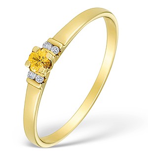 9K Gold Diamond and Yellow Sapphire Solitaire Style Ring - E4077