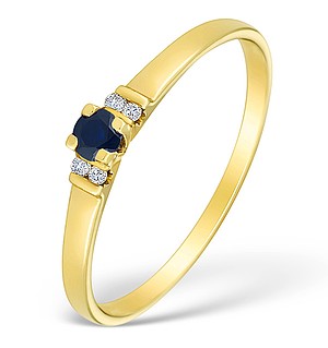 9K Gold Diamond and Sapphire Solitaire Style Ring - E4078