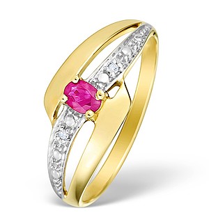 9K Gold Diamond and Ruby Design Ring - E4082