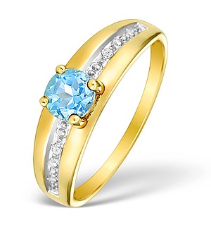 9K Gold Diamond and Blue Topaz Ring - E4083