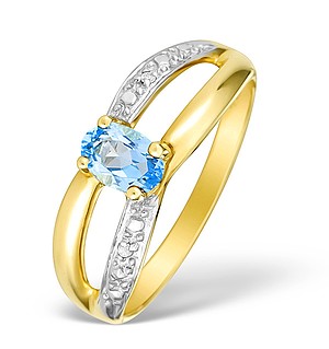 9K Gold Diamond and Blue Topaz Design Ring - E4088