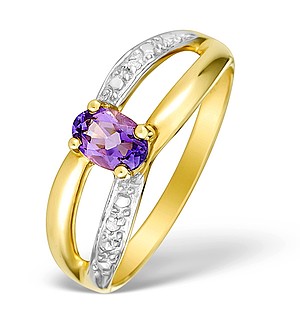 9K Gold Diamond and Amethyst Design Ring - E4096