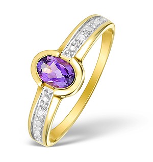 9K Gold Diamond and Amethyst Solitaire Ring - E4099