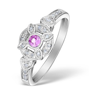 9K White Gold Diamond and Pink Sapphire Solitaire Ring - E4160