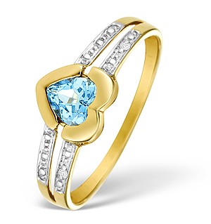 9K Gold Diamond and Blue Topaz Heart Design Ring - E4174