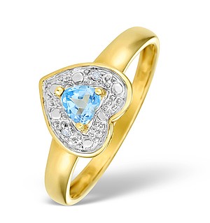 9K Gold Diamond and Blue Topaz Heart Design Ring - E4176