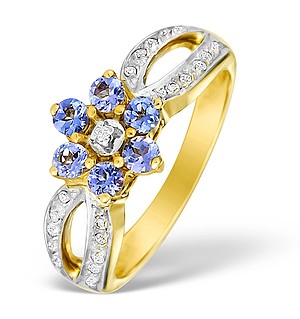 9K Gold Diamond and Tanzanite Design Ring - E4108
