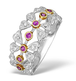 9K White Gold and Pink Sapphire Detail Half Band Ring - E5230