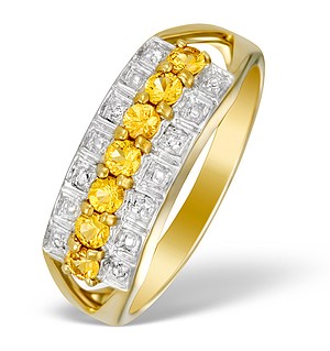 9K Gold Diamond and Yellow Sapphire Half Band Ring - E5355