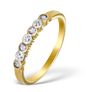 9K Gold Diamond and Tanzanite Half Band Ring - E5455