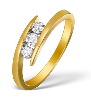 9K Gold Diamond 3 Stone Tension set Ring - E5419