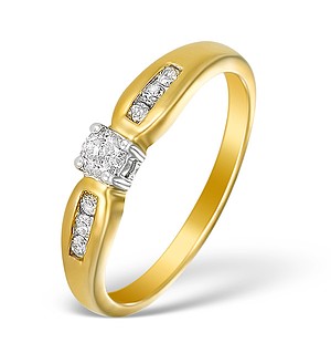 9K Gold Diamond Solitaire Ring with Shoulder Detail - E5523