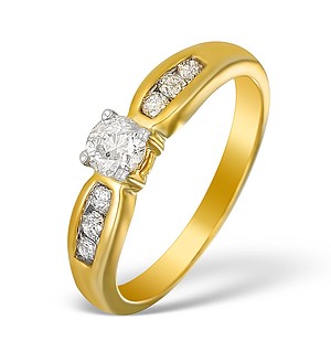 9K Gold Diamond Solitaire Ring with Shoulder Detail - E5524