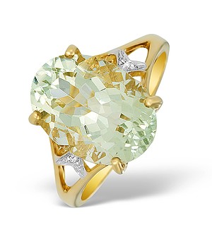 9K Gold Diamond and Green Aqua Ring - E5580
