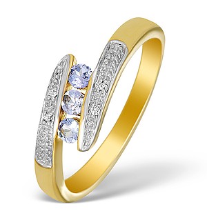 9K Gold Diamond and Tanzanite 3 Stone Ring - E5623