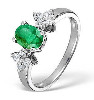 9K White Gold Diamond and Emerald Ring 0.30ct