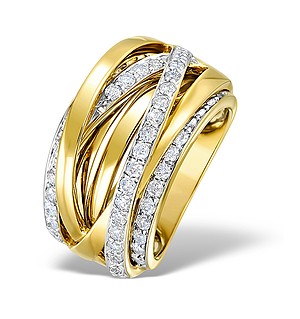 9K Gold Diamond Crossover Big Fancy Ring 1.20ct