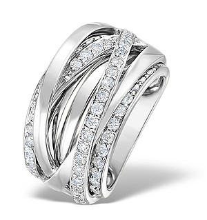9K White Gold Diamond Crossover Big Fancy Ring 1.20ct