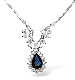 18KW Diamond and Sapphire Drop Cluster Necklace 2.00ct 16Inches