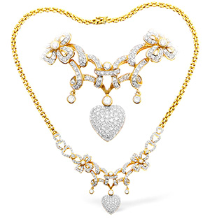 18KY Diamond Intricate Heart Drop Necklace 2.00ct 16Inches