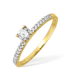 9KY Diamond Single Stone Ring with Shoulder Diamonds 0.33CT