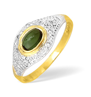9KY Diamond and Green Tourmaline Pave Ring 0.05CT