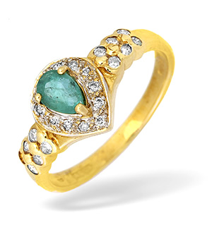 9KY Diamond and Emerald Teardrop Ring 0.20CT