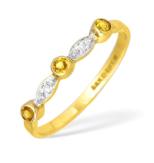 9KY Diamond and Yellow Sapphire Detail Ring 0.05ct