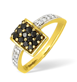 9KY Diamond and Black Diamond Pave Design Ring 0.12ct BD0.25ct