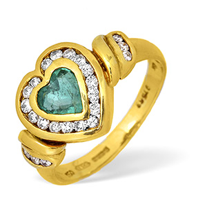 18KY Diamond and Emerald Heart Design Ring 0.40ct