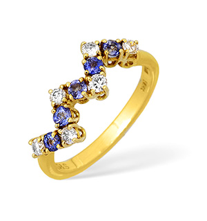 18KY Diamond and Kanchan Sapphire Jagged Design Ring 0.25ct