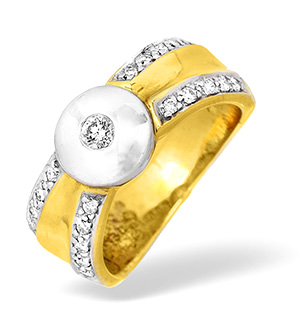 18KY Diamond Rubover Ring White Gold Detail Shoulder Diamonds 0.30CT