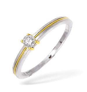 18KW Single Stone Diamond Ring with Gold Detail 0.20CT