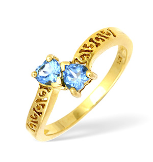 9KY Two Stone Blue Topaz Heart Design Ring