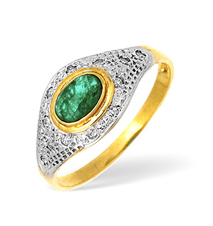 9KY Diamond and Emerald Pave Ring 0.05ct
