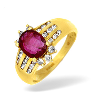 18KY Channel Set Diamond and Ruby Ring 0.33CT