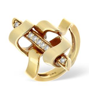 14K Gold Pave Diamond Ring with Bar Detail