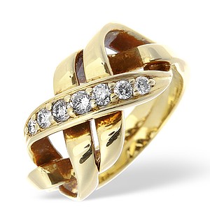 14K Gold Pave Diamond Twist Design Ring