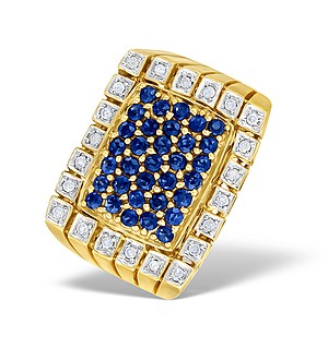 9K Gold Diamond and Sapphire Pave Mens Ring